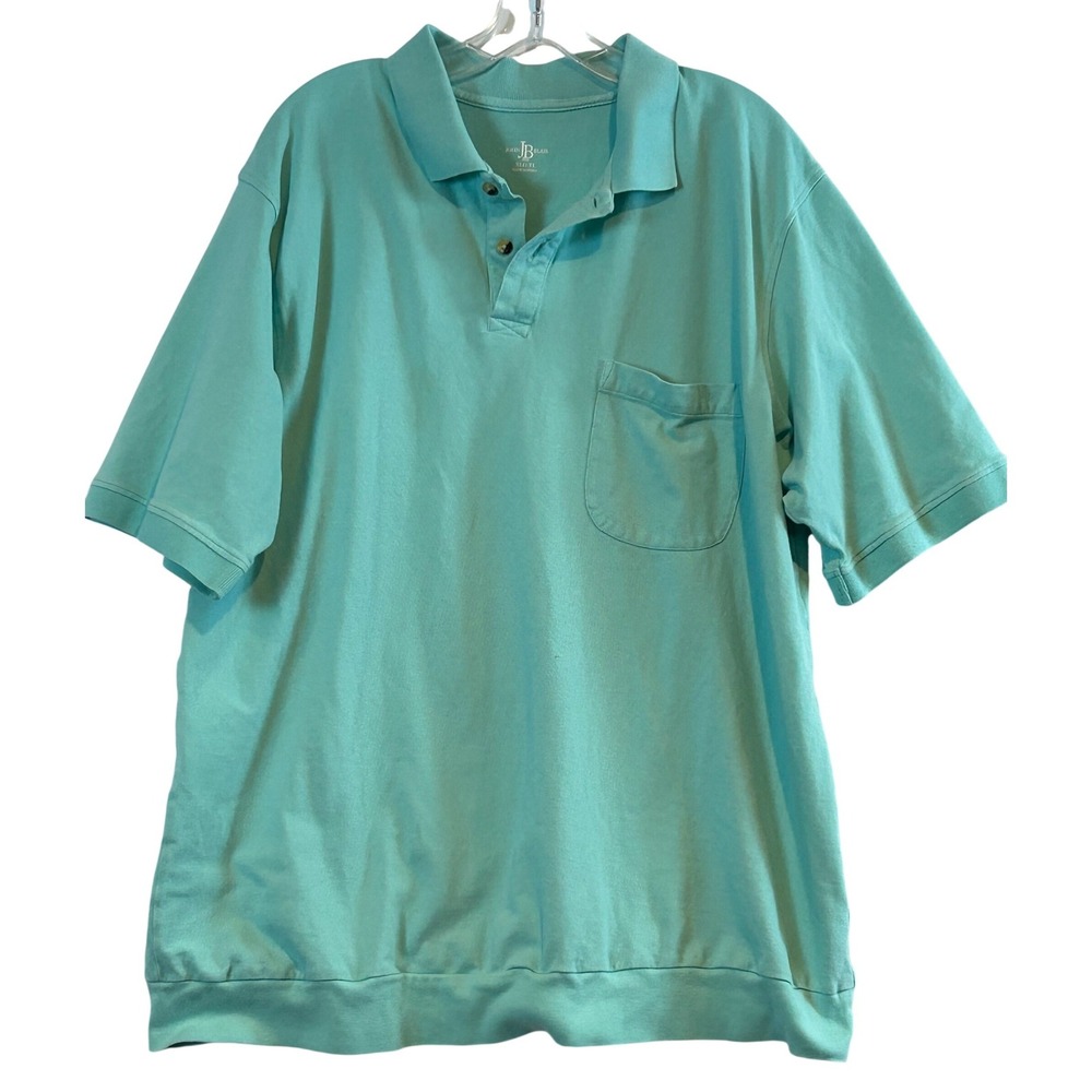 VTG John Blair Mens XL Tall Teal Grandpacore Knit Short Sleeve Polo Shirt Pocket